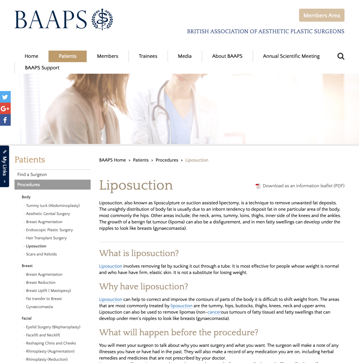 BAAPS Liposuction website patient guidance David Oliver